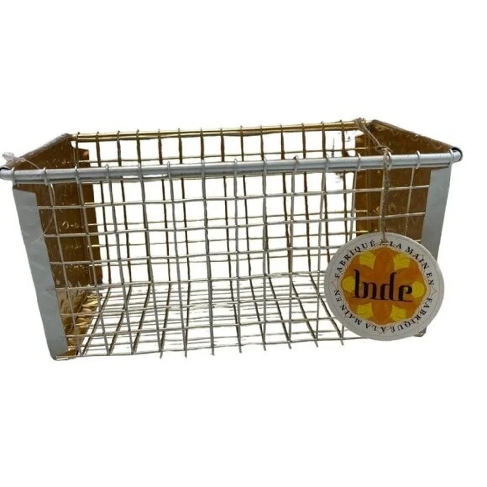Wire Basket Gold & White 9.5